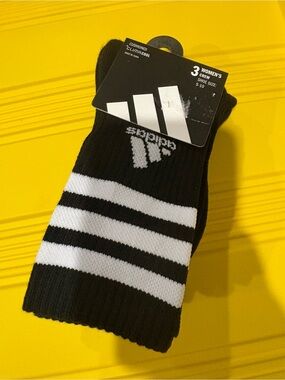 adidas Black Crew Athletic Socks with White Stripes